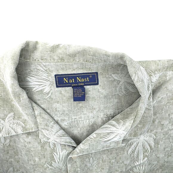 Nat Nast Silk hawaiian Shirt Green Floral Palm Tree Button Up Men Size XL - Picture 5 of 6